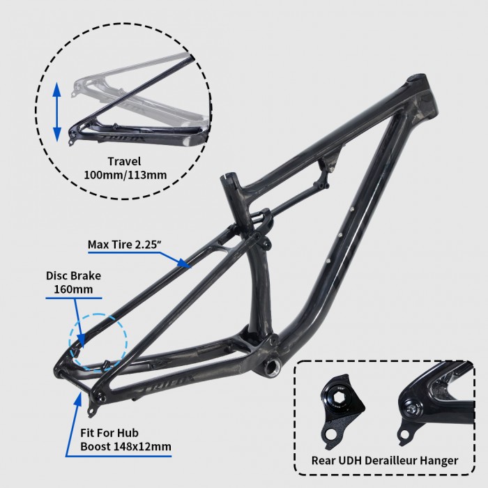 TRIFOX TRAIL II PRO: 29er LightCarbon Full Suspension XC MTB Frame