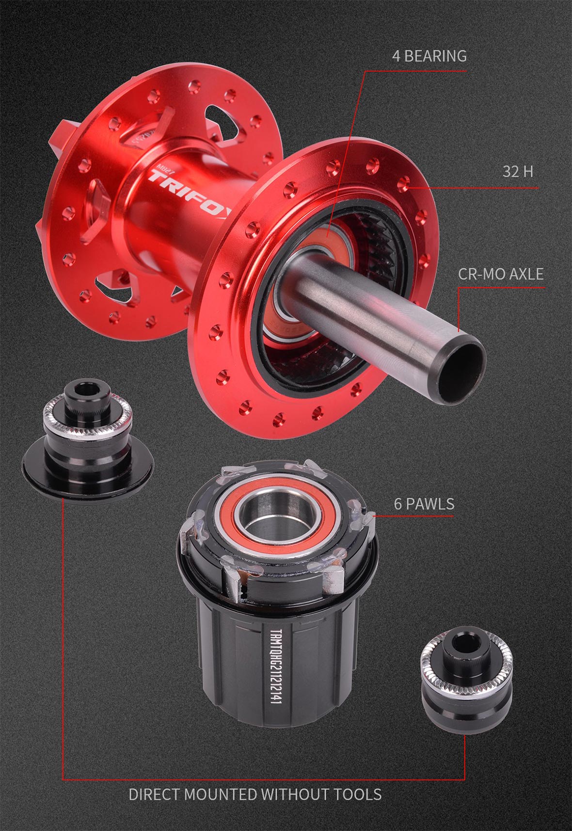 Trifox bike wheel hub M827 Details 04