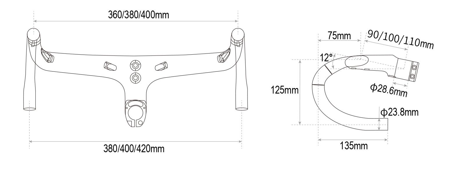 Trifox Carbon Drop Bar DHB1000 Geometry