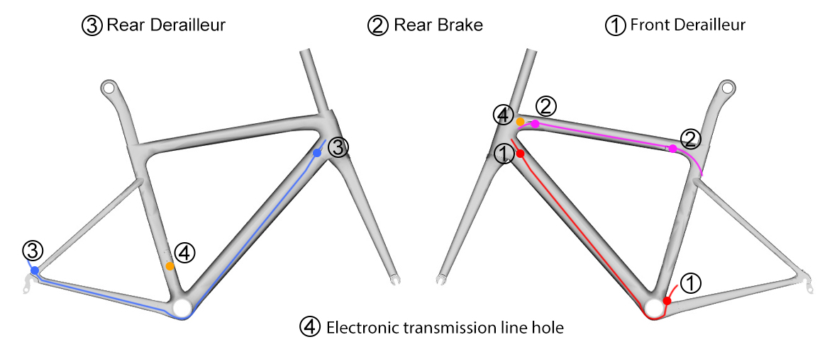 Trifox carbon road bike frame X16QR Internal wiring diagram