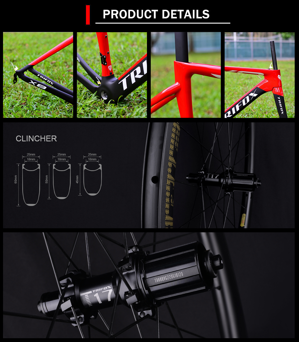 Carbon Fiber Road Bike Frameset X8QR and Road Wheelset WT17 Details 1
