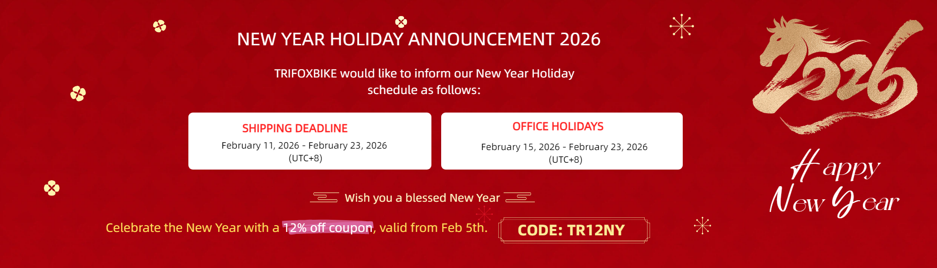 Trifox Bike 2023 Chinese New Year Notice