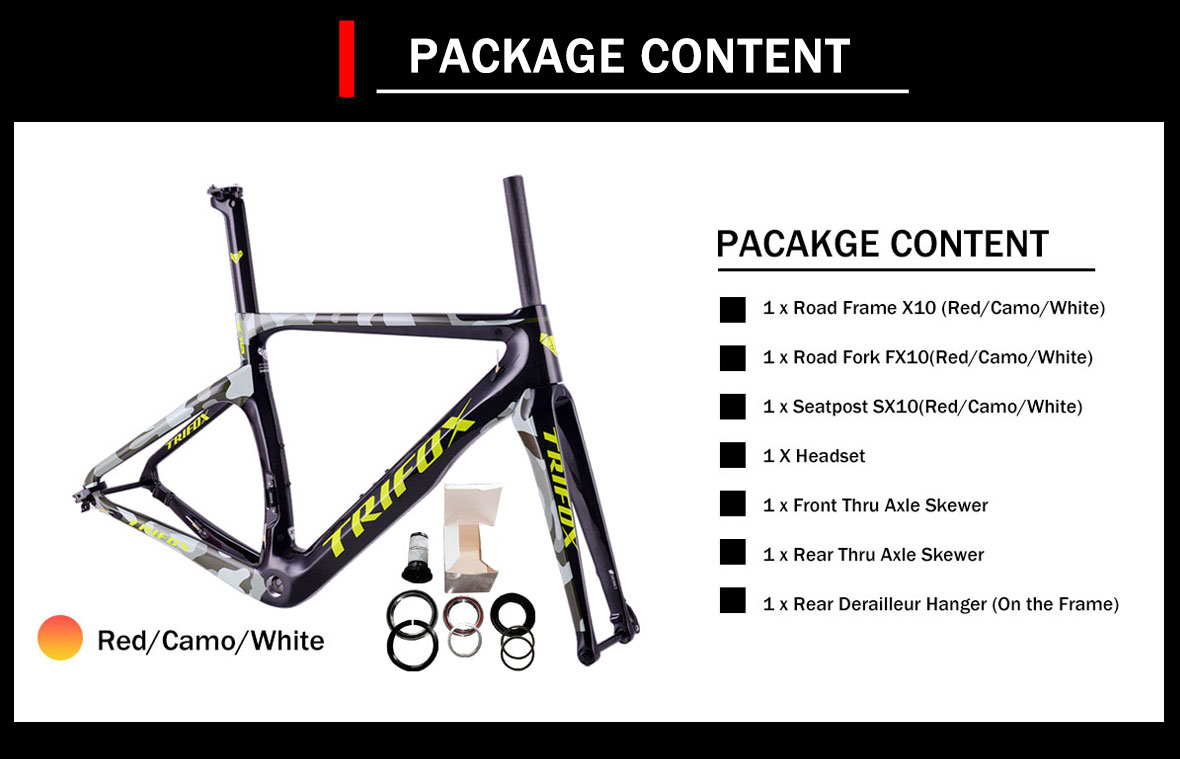 Trifox Carbon Fibre Road Bike Frame X10 Package Content