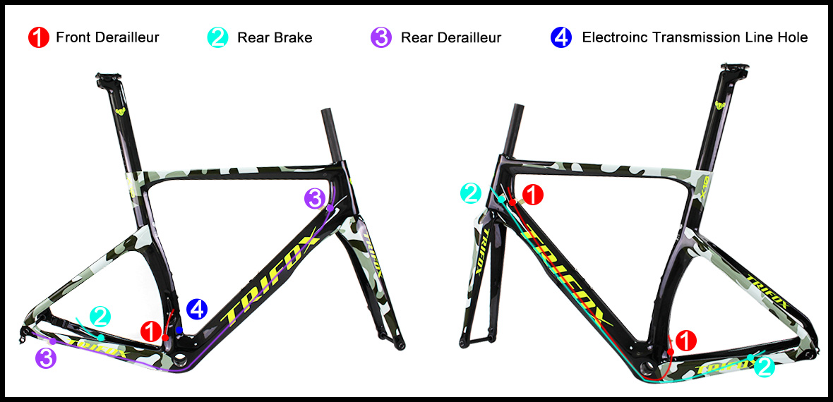700C Carbon Fibre Road Bike Frameset X10 Internal cable routing diagram
