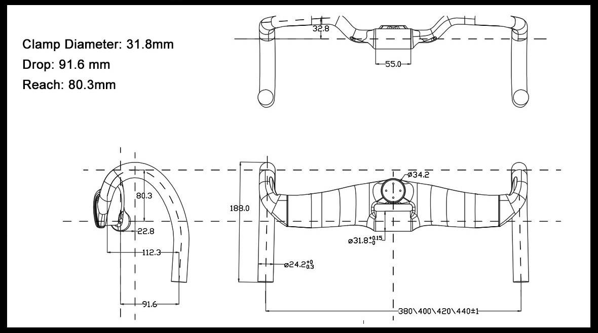 Trifox Road Bike Handlebar TC20UL Geometry