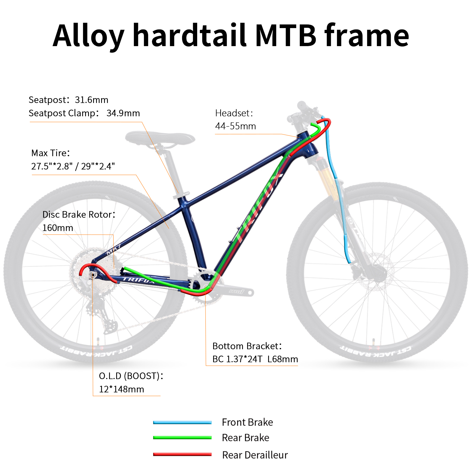 Trifox aggressive hardtail frame MK7 Cable Routing