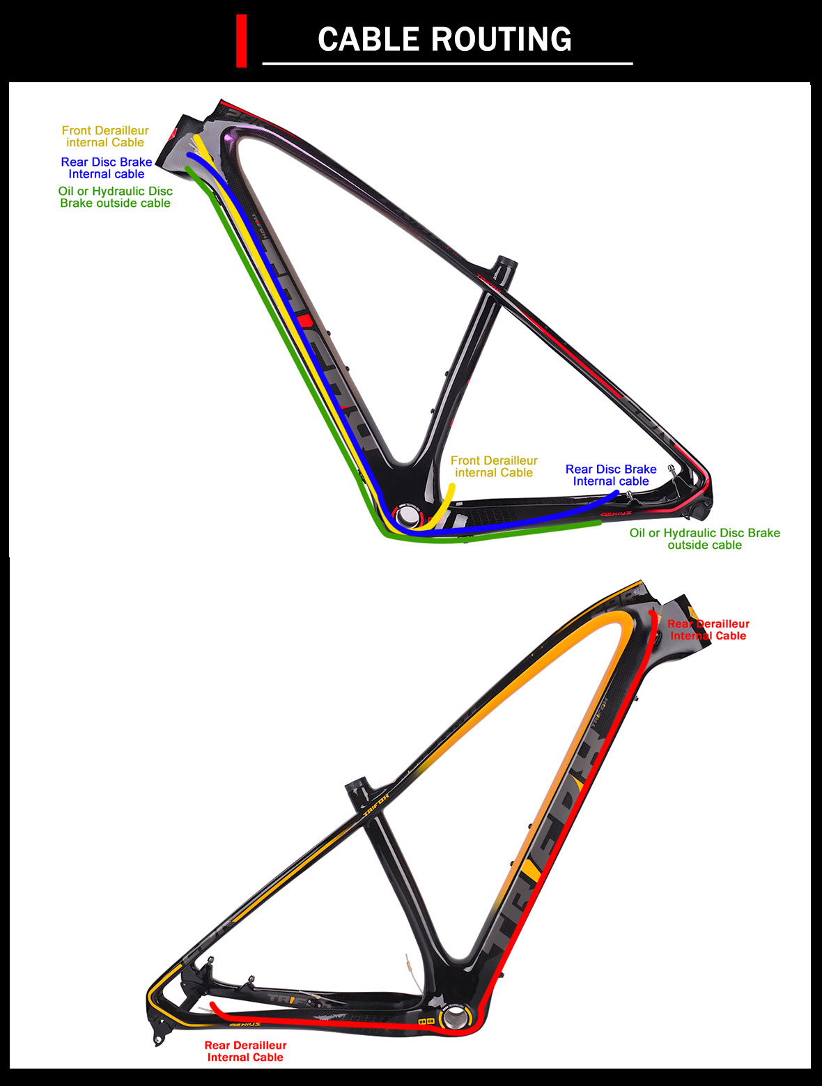 Carbon mtb bike frame MFM200 Cable Routing