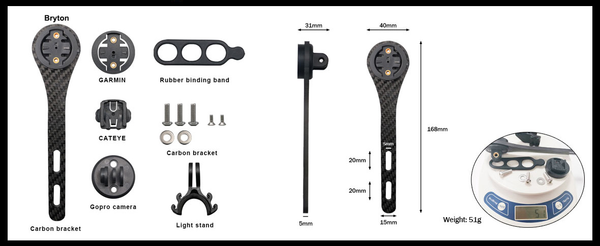 Carbon Fiber Bike Computer Mount Extension bracket holder Details