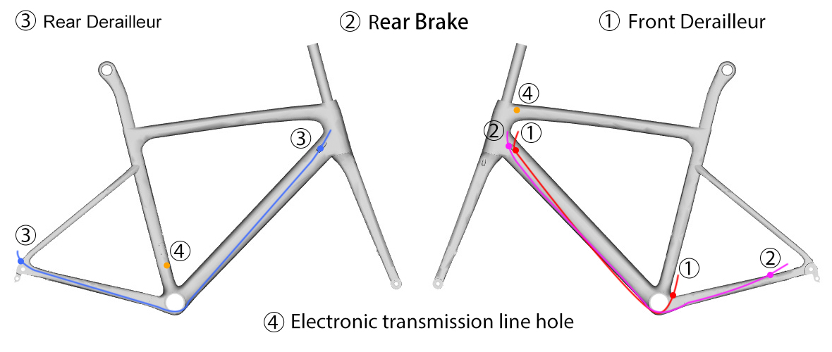 Trifox carbon road bike frame X16TA Internal wiring diagram